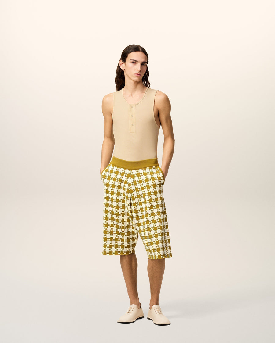 White And Mustard Yellow Vichy Shorts