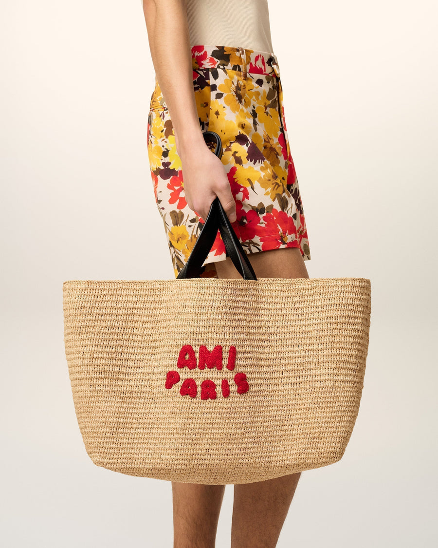 Beige Natural Raffia AMI Paris Tote Bag