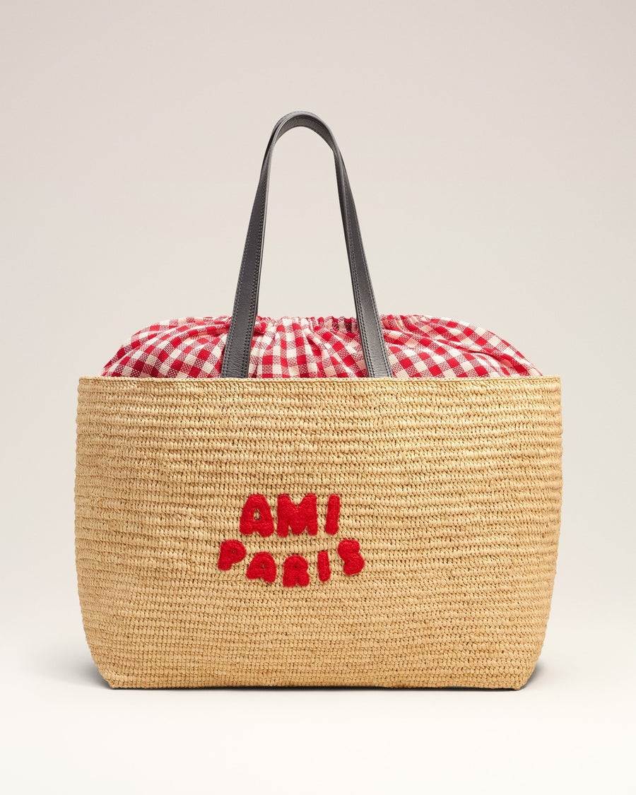 Beige Natural Raffia AMI Paris Tote Bag