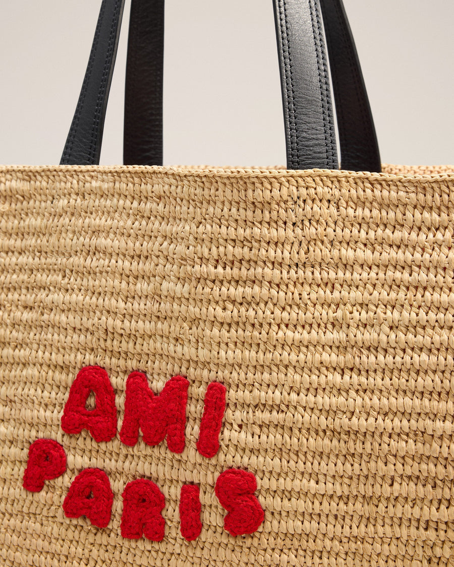 Beige Natural Raffia AMI Paris Tote Bag