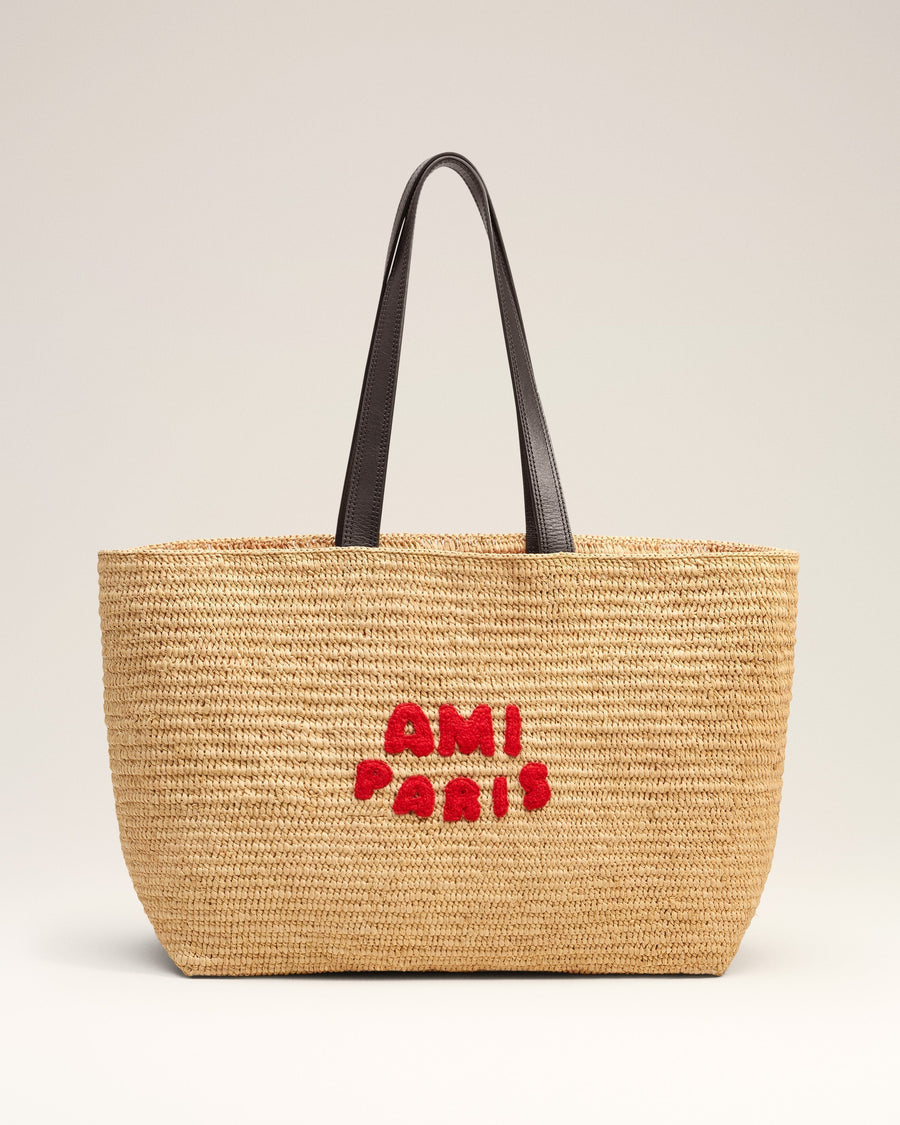 Beige Natural Raffia AMI Paris Tote Bag