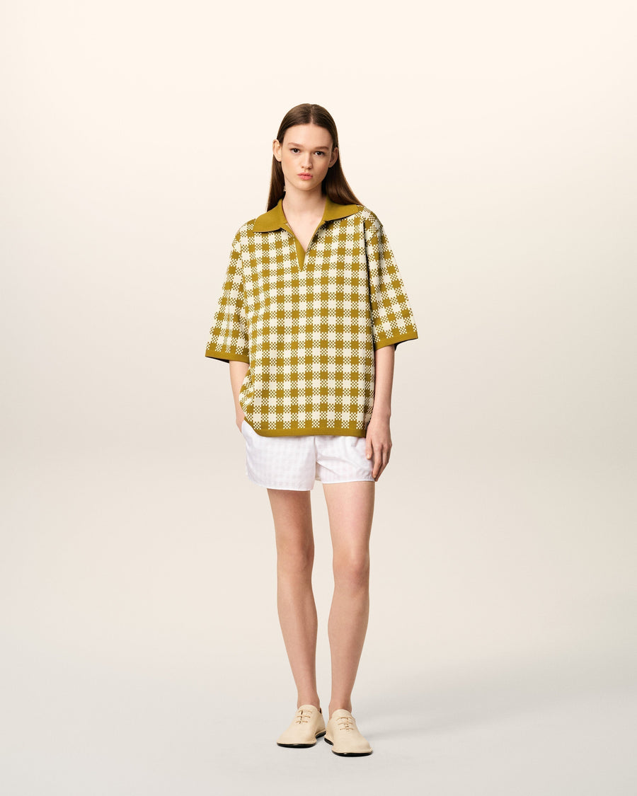 White And Mustard Yellow Vichy Short Sleeves Polo