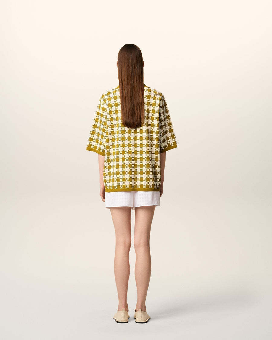 White And Mustard Yellow Vichy Short Sleeves Polo