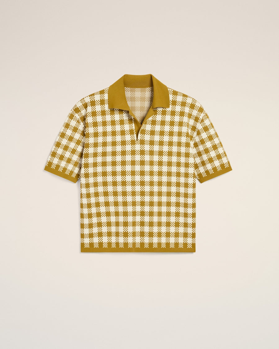 White And Mustard Yellow Vichy Short Sleeves Polo