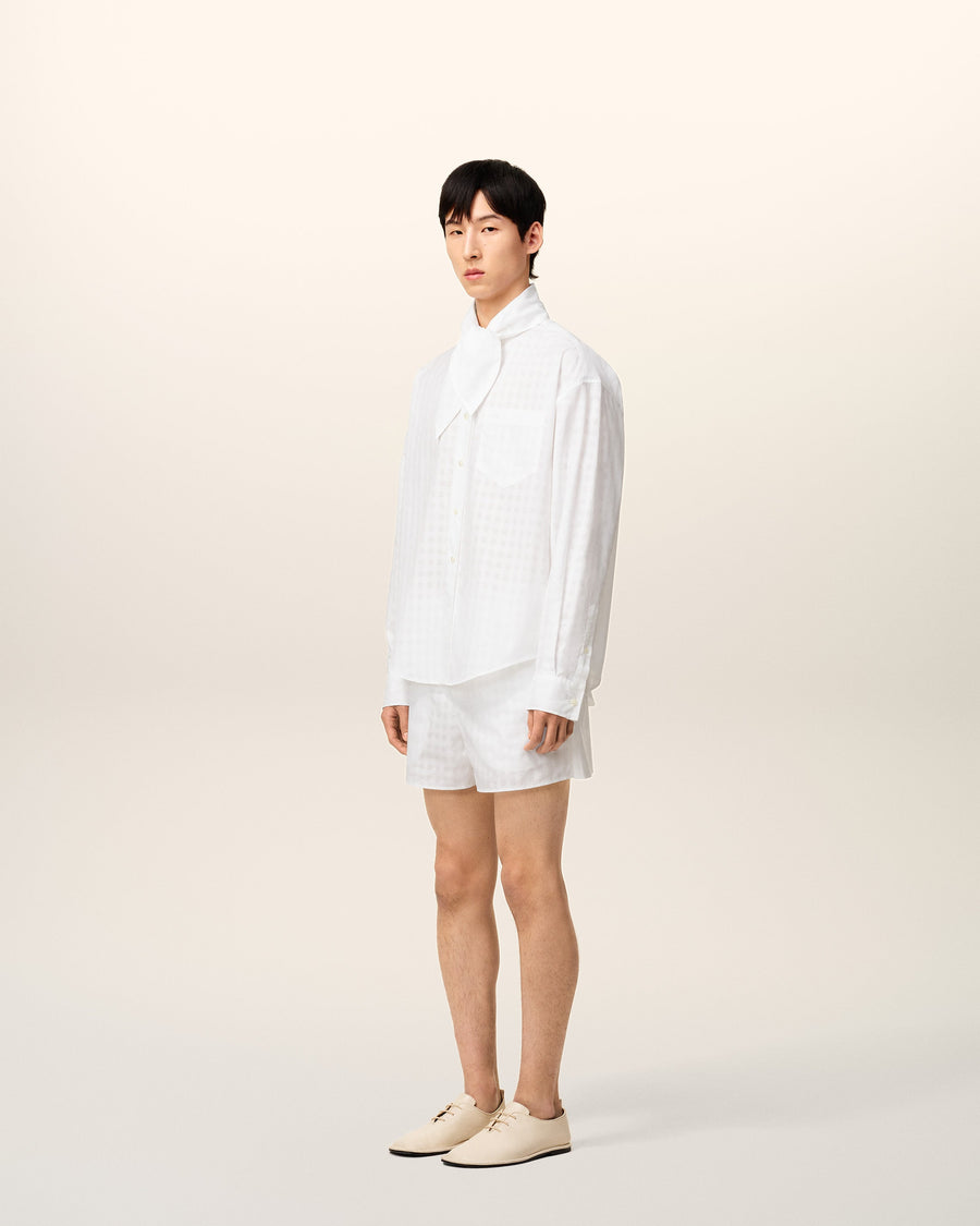 White Cotton Scarf Collar Shirt