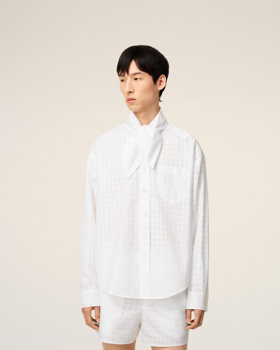 White Cotton Scarf Collar Shirt