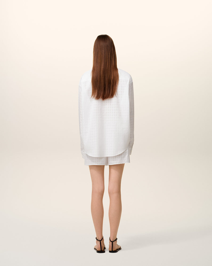 White Cotton Scarf Collar Shirt