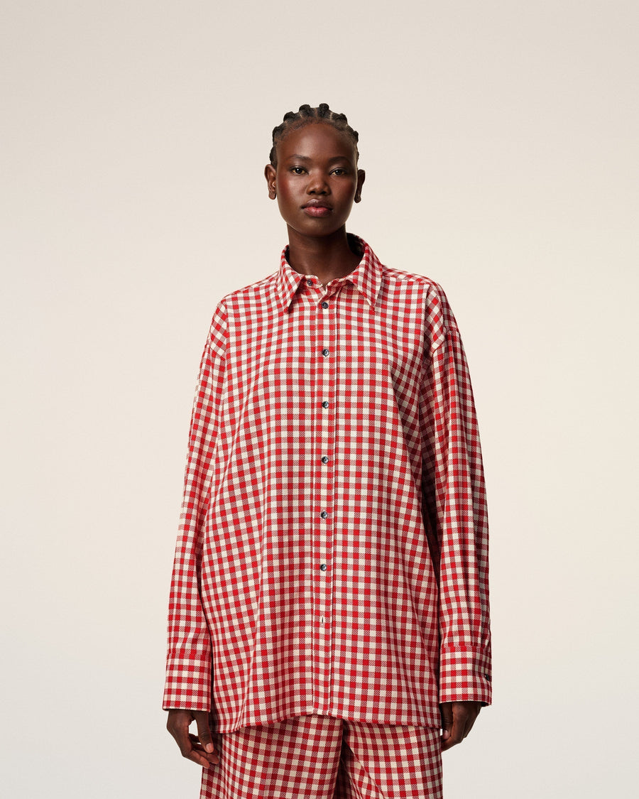 Plaid Red Wool Loose Shirt