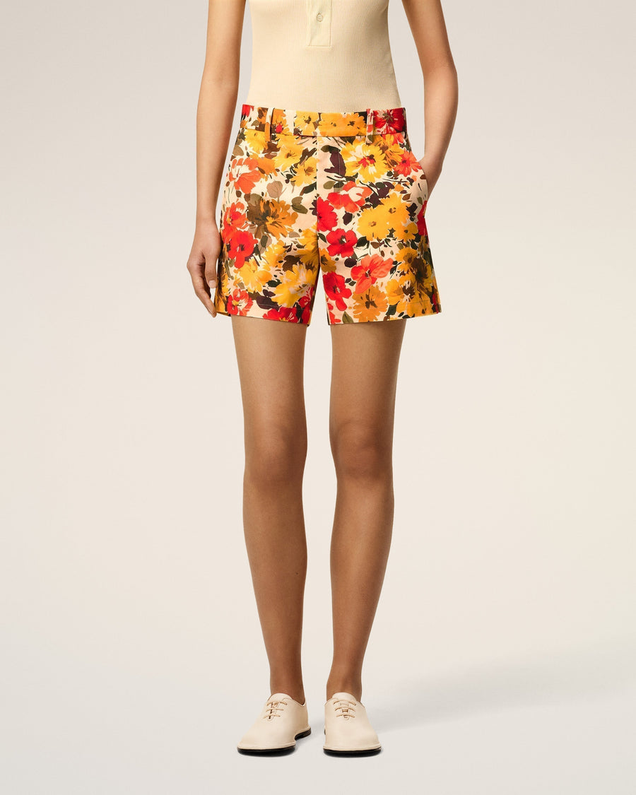 Yellow Floral Cotton Shorts