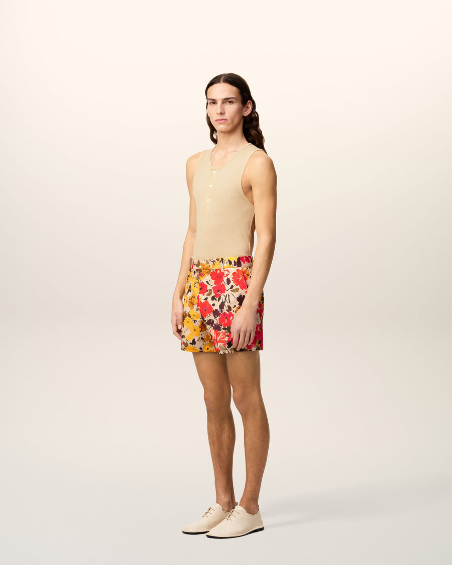 Yellow Floral Cotton Shorts