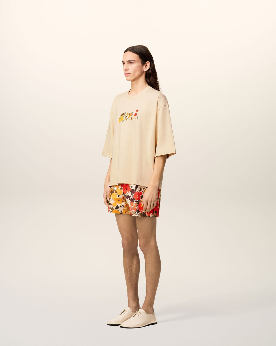 Beige Cotton Floral Ami Patch T-Shirt