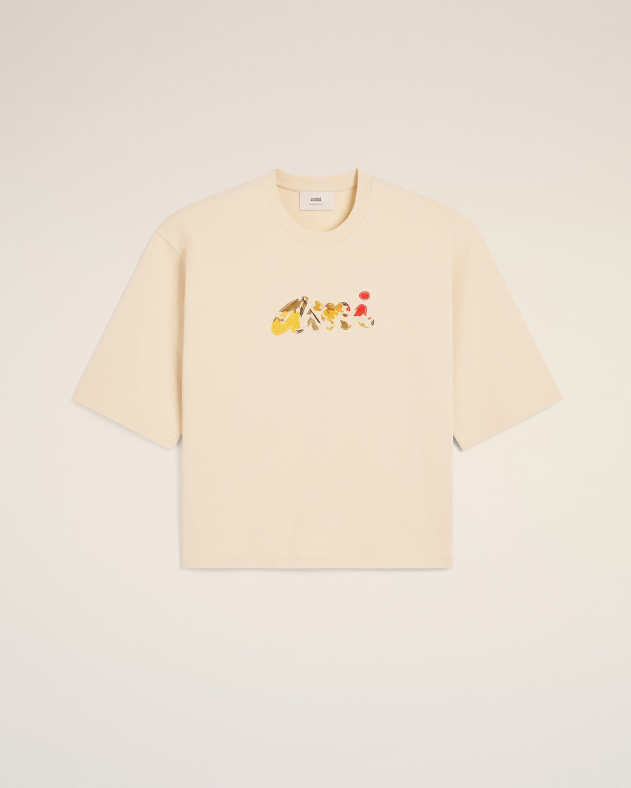 Beige Cotton Floral Ami Patch T-Shirt