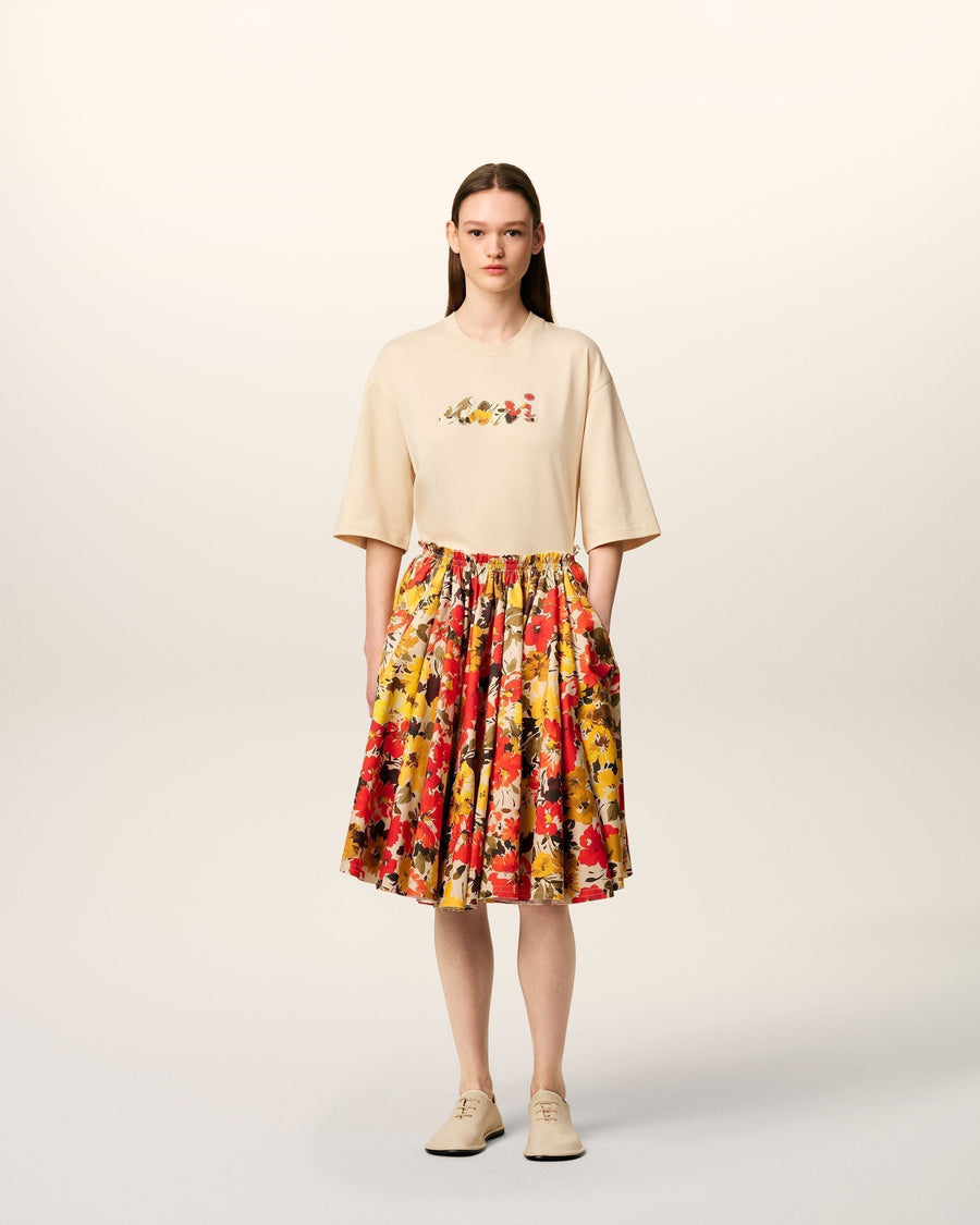 Beige Cotton Floral Ami Patch T-Shirt