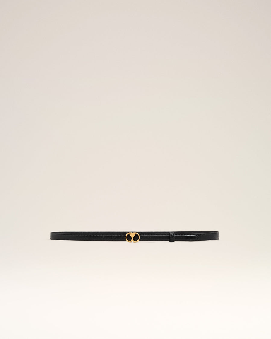 Black Leather Ami de Coeur Thin Belt