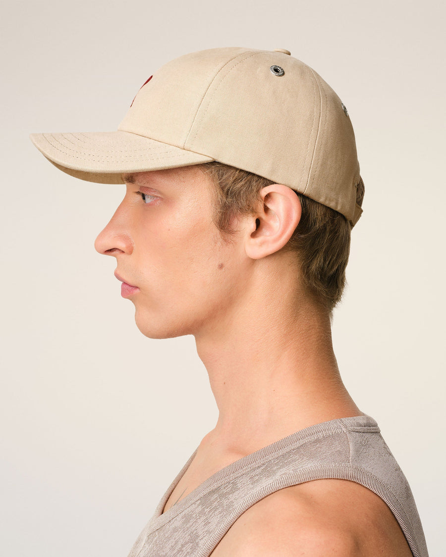 Beige Cotton Ami de Coeur Embroidery Cap