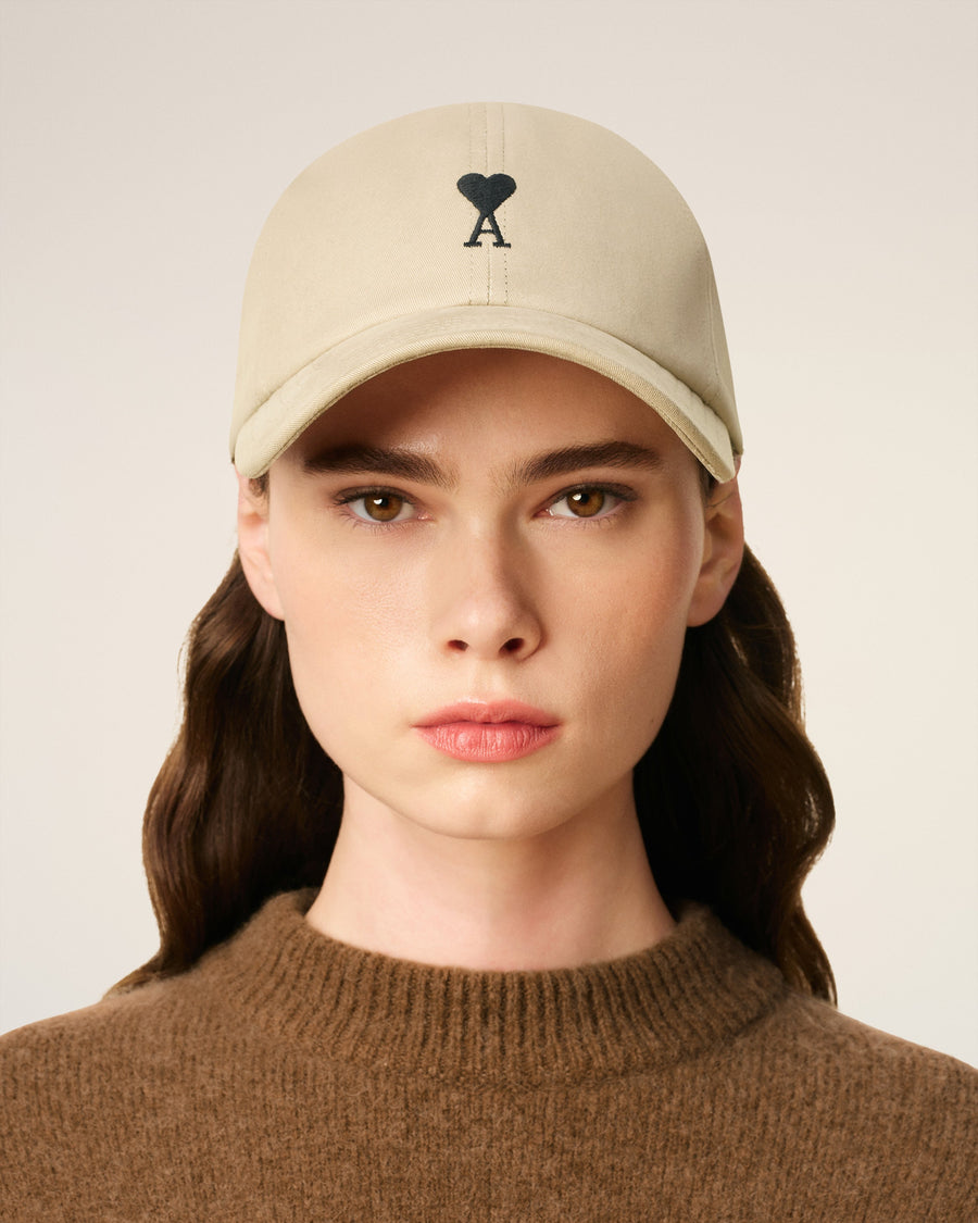Beige Cotton Ami De Coeur Embroidery Cap