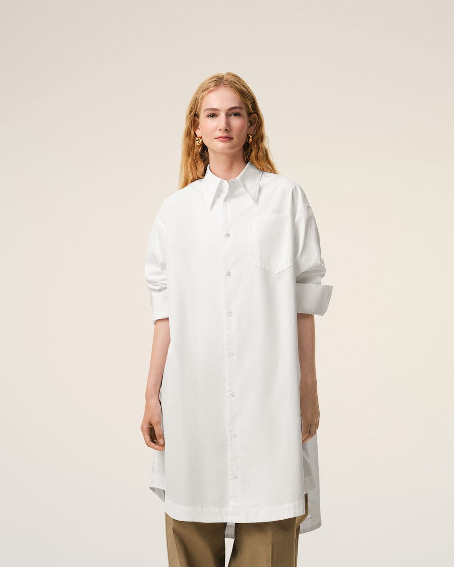 White Cotton Ami De Coeur Wide Shirt Dress