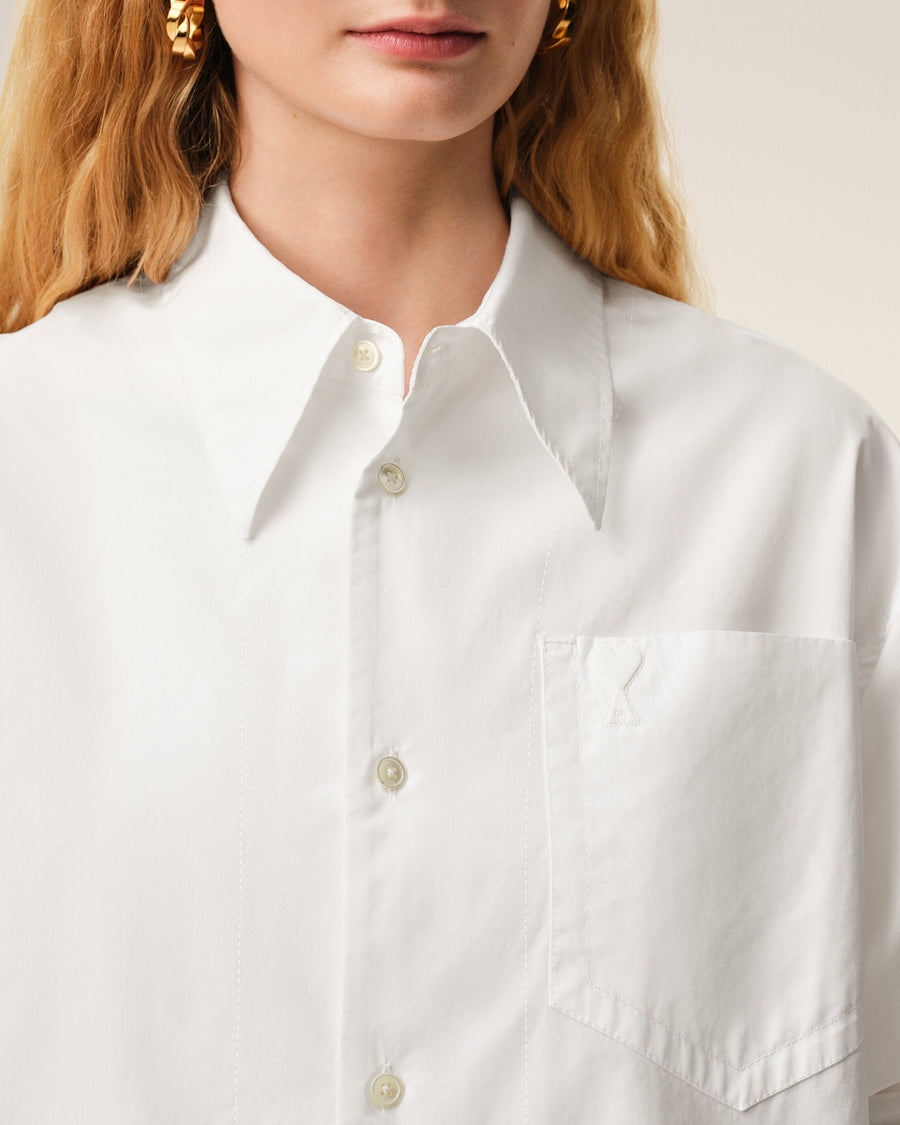 White Cotton Ami De Coeur Wide Shirt Dress