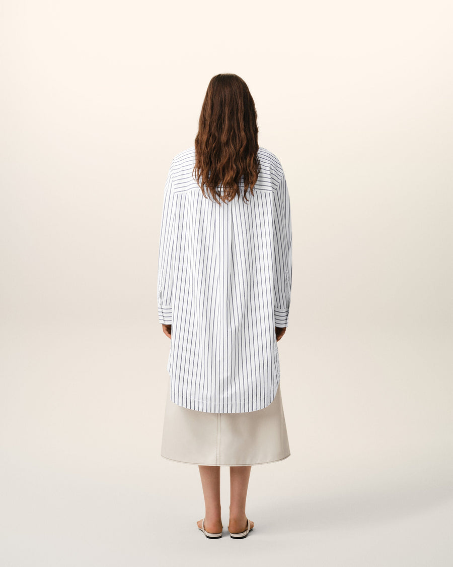 White Striped Cotton Ami De Coeur Wide Shirt Dress