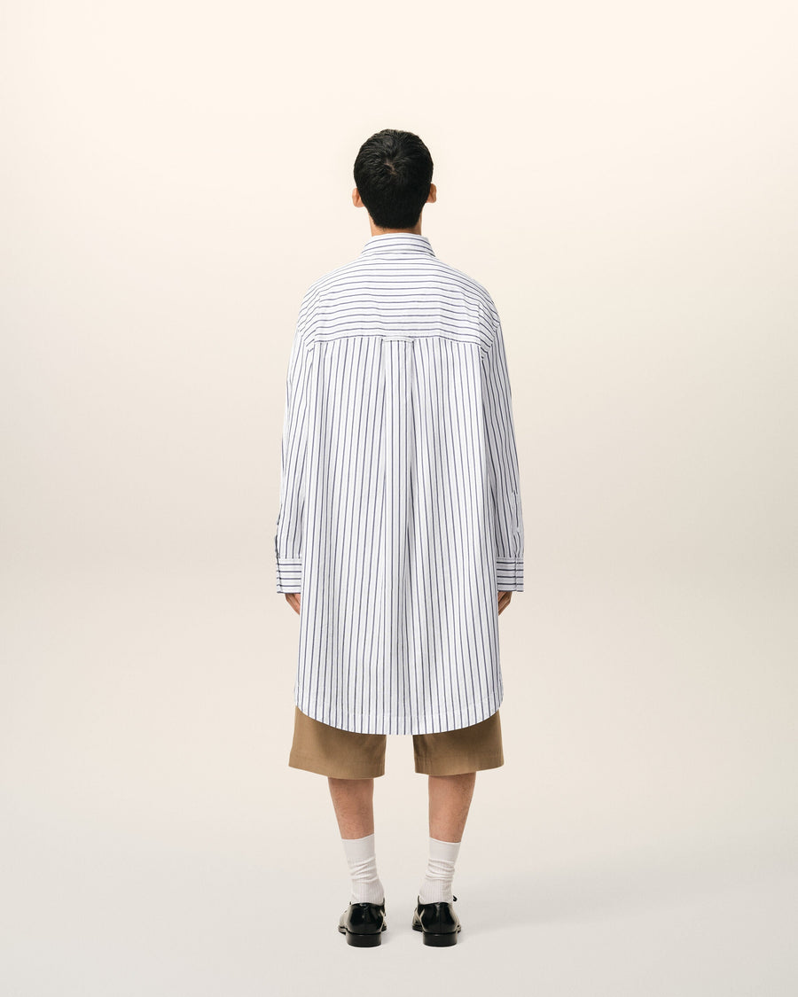 White Striped Cotton Ami De Coeur Wide Shirt Dress