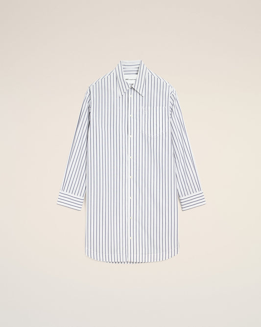 White Striped Cotton Ami De Coeur Wide Shirt Dress