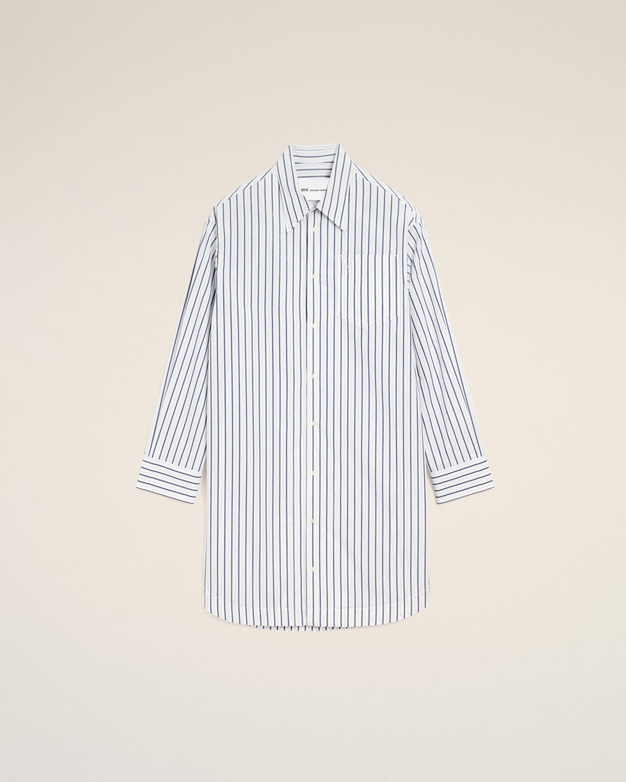 White Striped Cotton Ami De Coeur Wide Shirt Dress