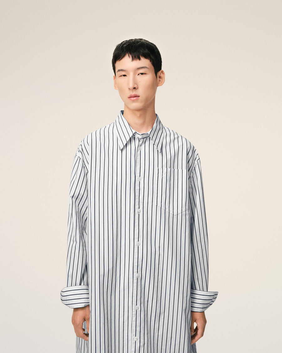 White Striped Cotton Ami De Coeur Wide Shirt Dress