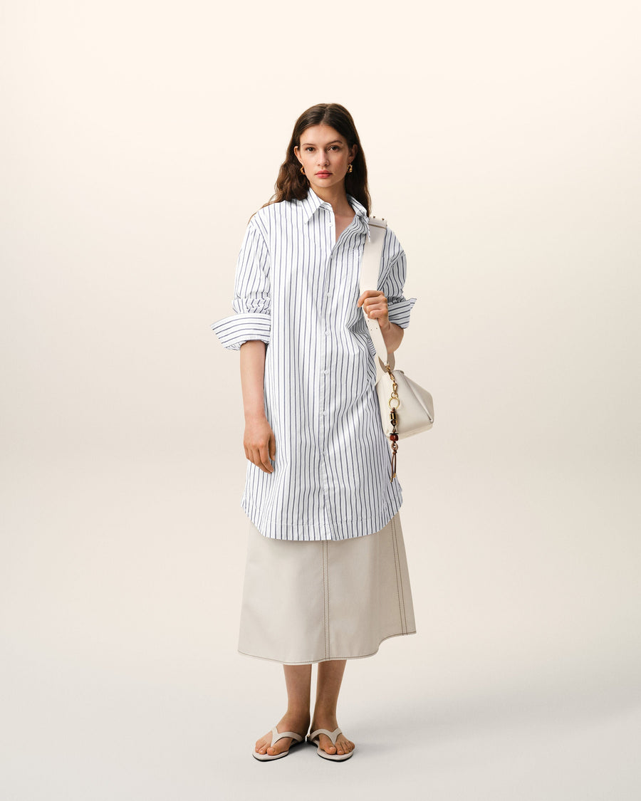 White Striped Cotton Ami De Coeur Wide Shirt Dress
