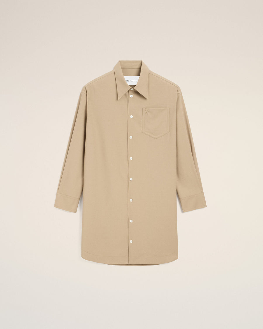 Beige New Wool Ami De Coeur Wide Shirt Dress
