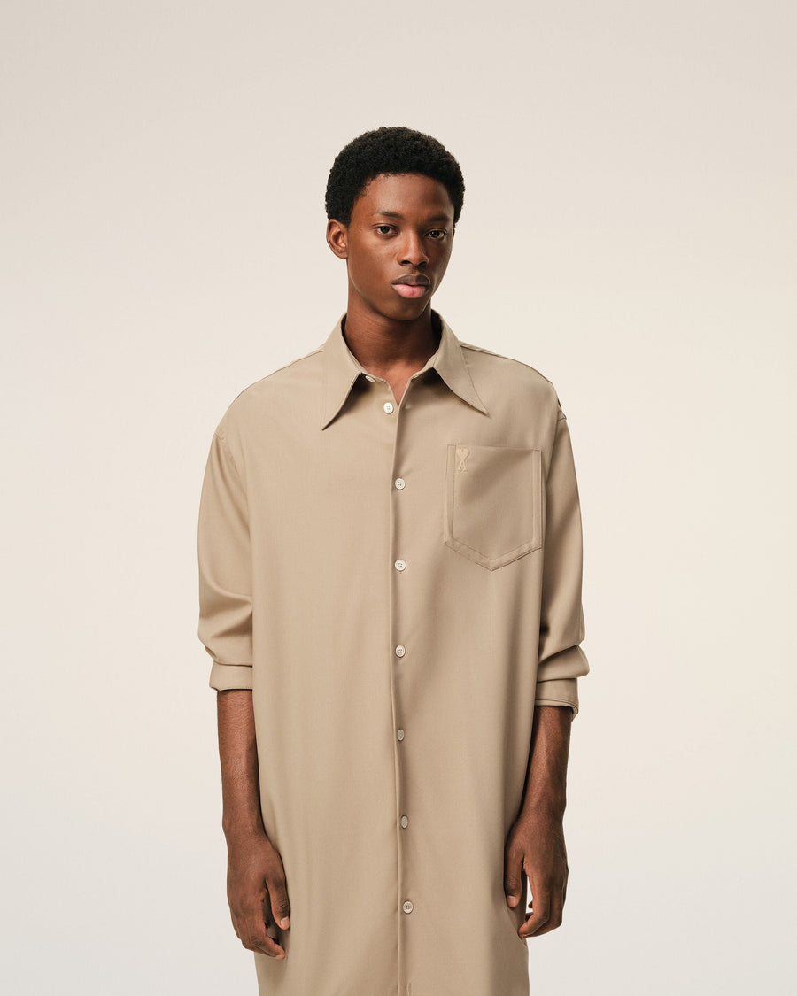 Beige New Wool Ami De Coeur Wide Shirt Dress