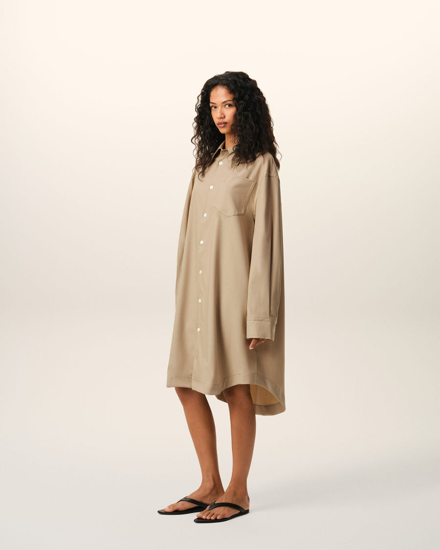 Beige New Wool Ami De Coeur Wide Shirt Dress