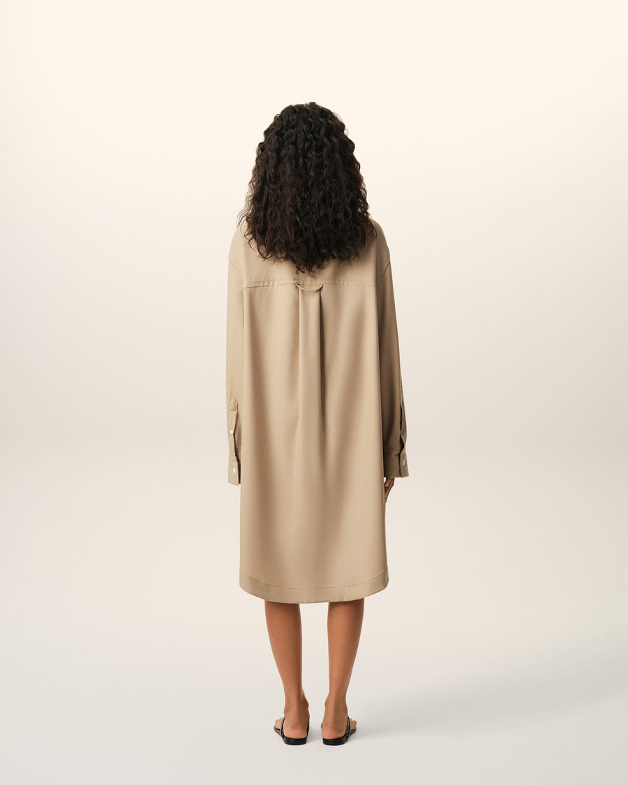 Beige New Wool Ami De Coeur Wide Shirt Dress