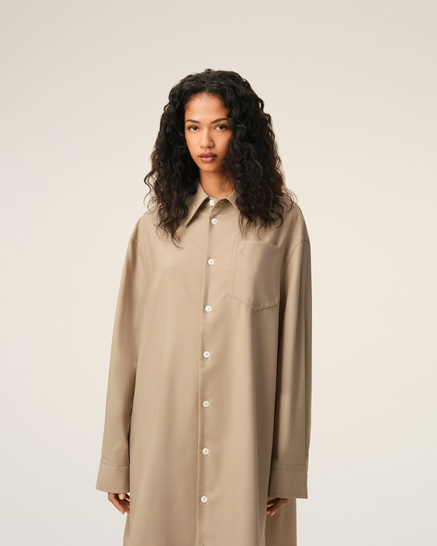 Beige New Wool Ami De Coeur Wide Shirt Dress