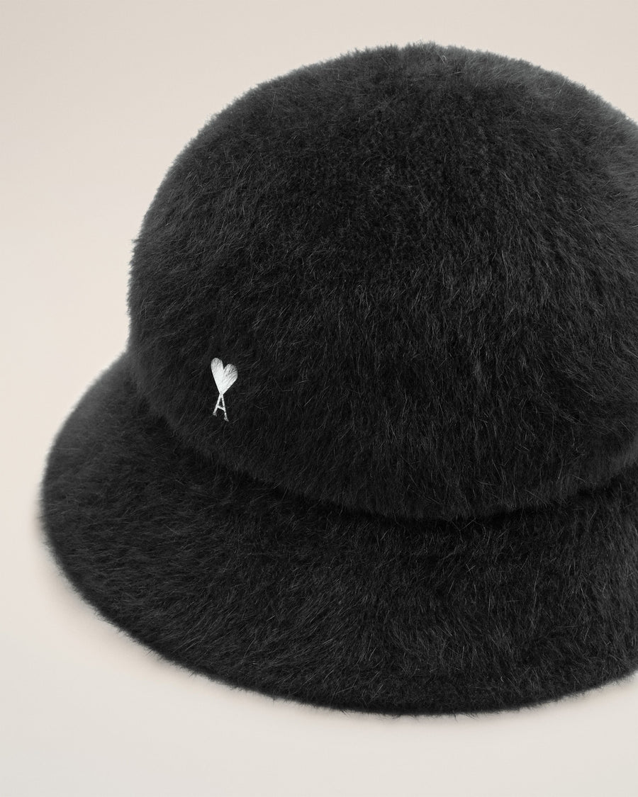 Black Wool Ami de Coeur Stud Bucket Hat
