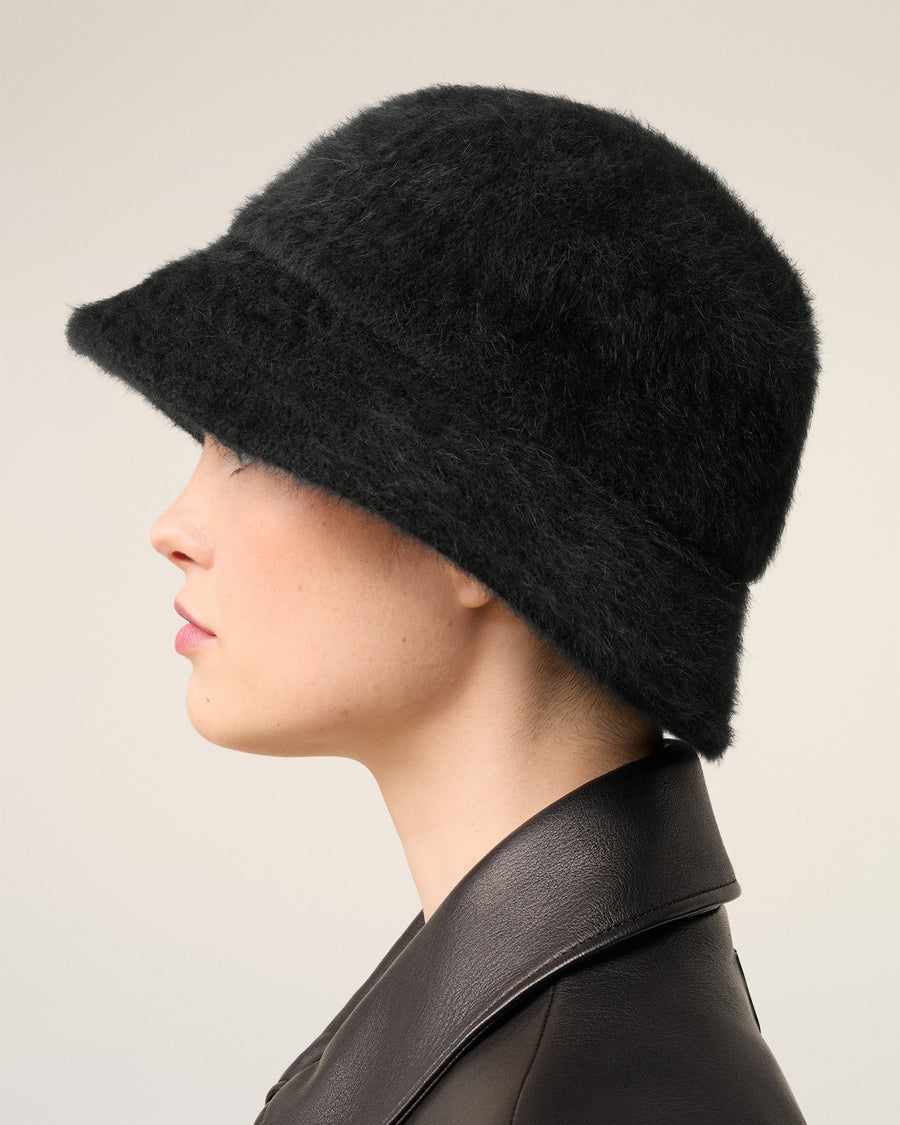 Black Wool Ami de Coeur Stud Bucket Hat