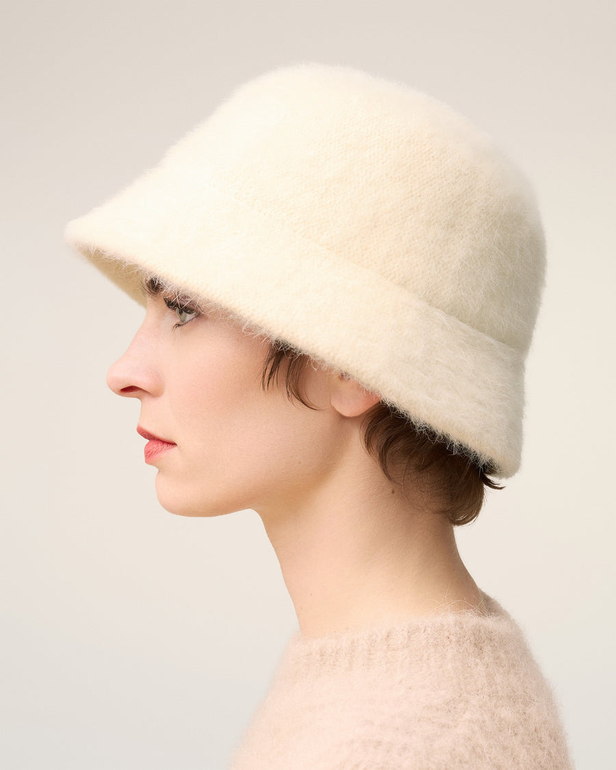 White Wool Ami de Coeur Stud Bucket Hat