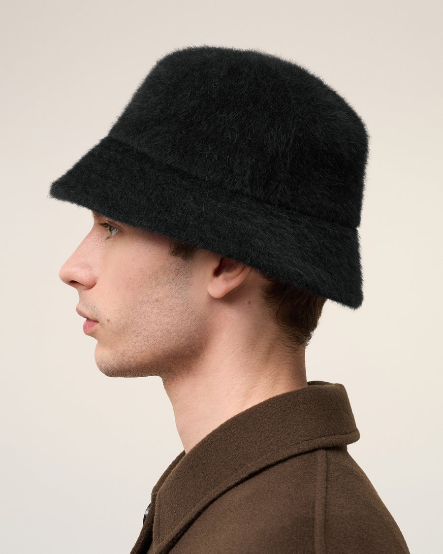 Black Wool Ami de Coeur Stud Bucket Hat