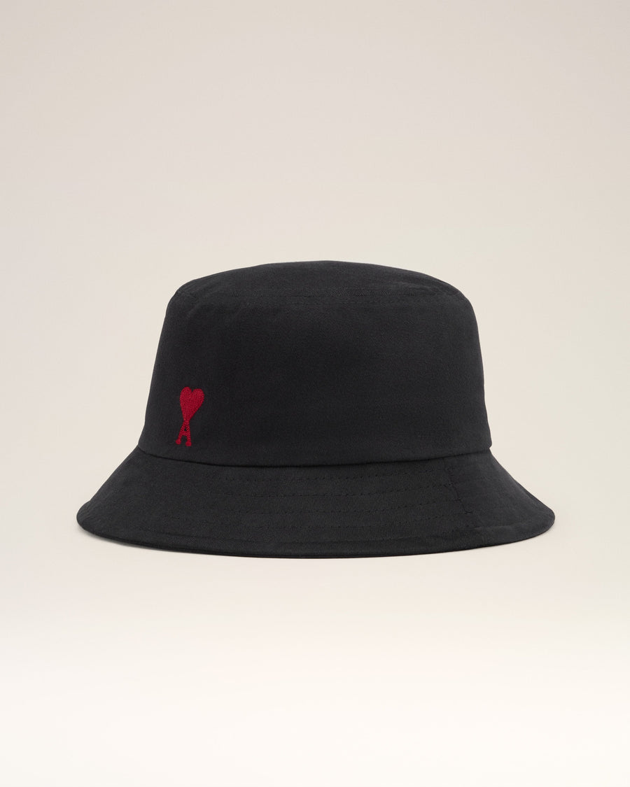 Black Cotton Ami de Coeur Embroidery Bucket Hat