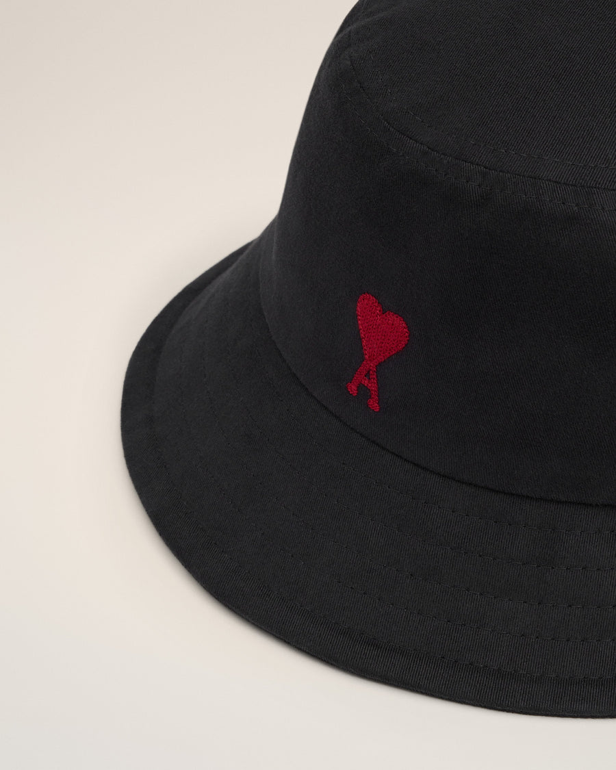 Black Cotton Ami de Coeur Embroidery Bucket Hat