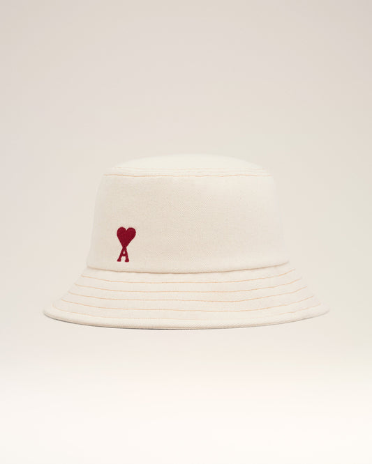 Beige Cotton Ami de Coeur Embroidery Bucket Hat