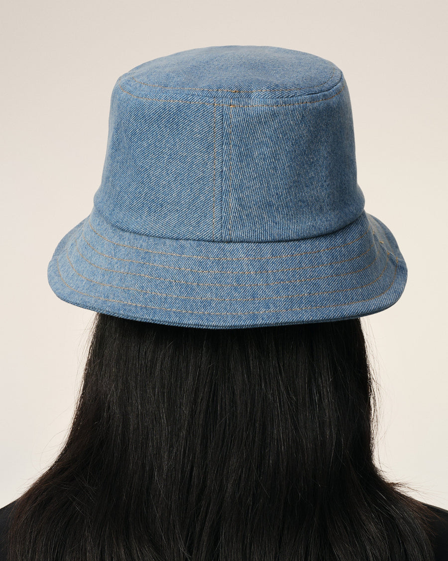 Blue Cotton Ami de Coeur Embroidery Bucket Hat