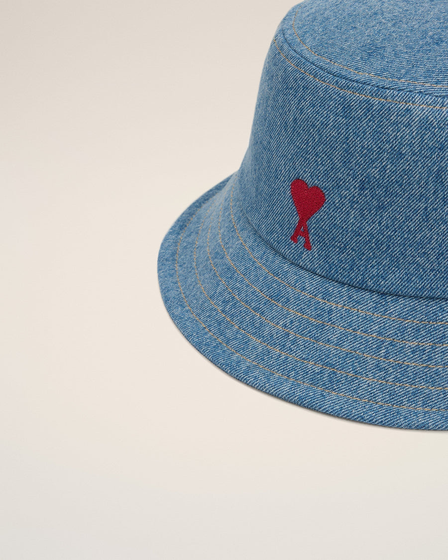 Blue Cotton Ami de Coeur Embroidery Bucket Hat