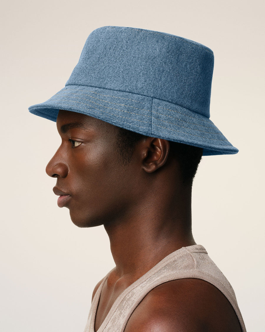 Blue Cotton Ami de Coeur Embroidery Bucket Hat