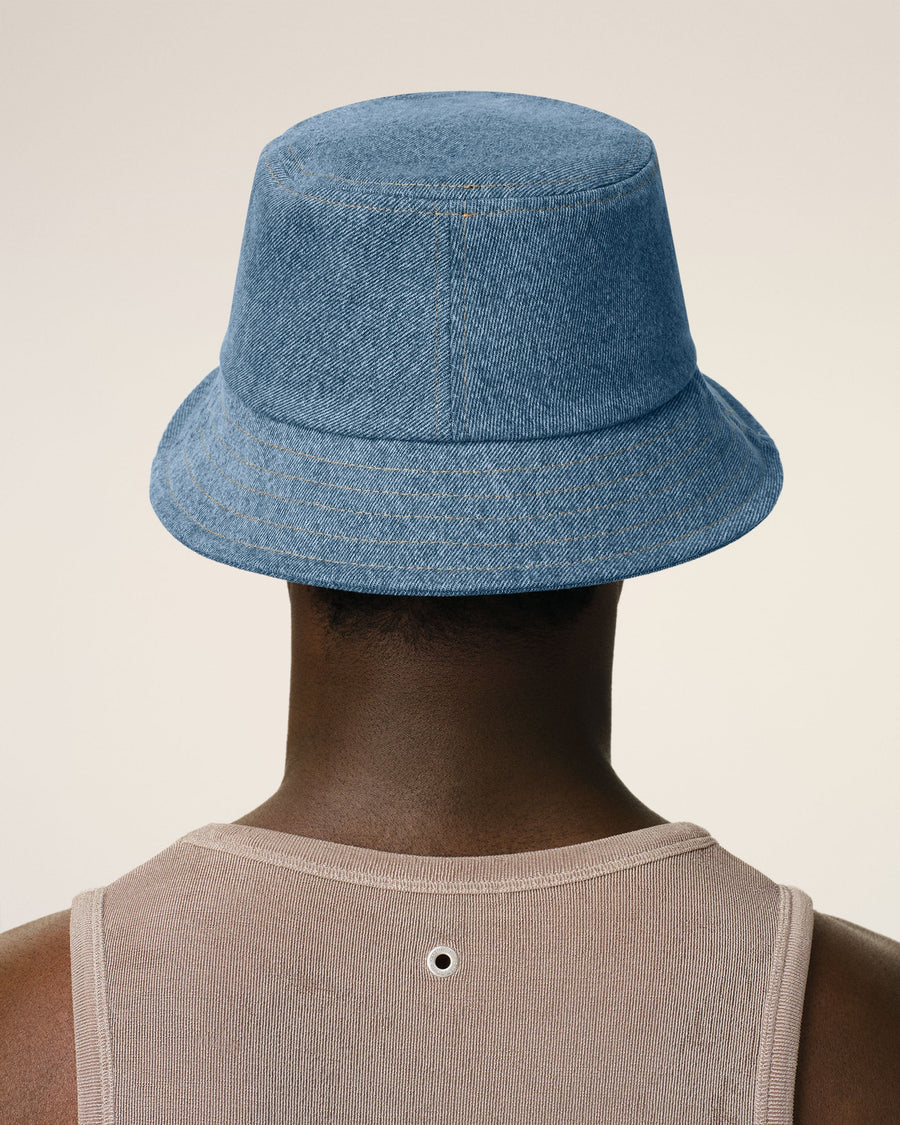 Blue Cotton Ami de Coeur Embroidery Bucket Hat