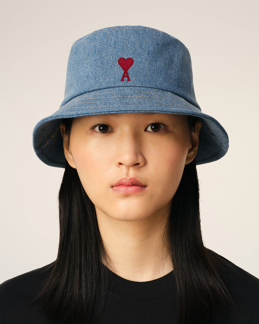 Blue Cotton Ami de Coeur Embroidery Bucket Hat