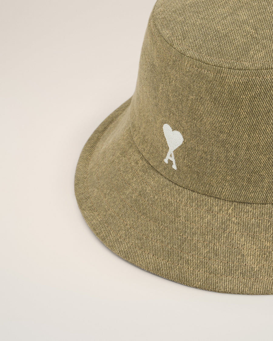 Green Cotton Ami de Coeur Embroidery Bucket Hat