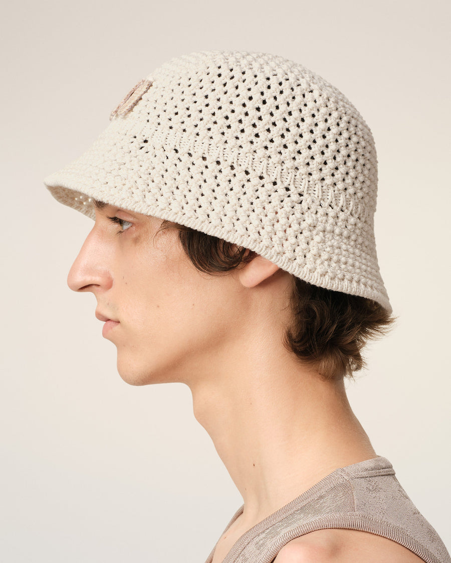 Beige Knit Ami Patch Bucket Hat