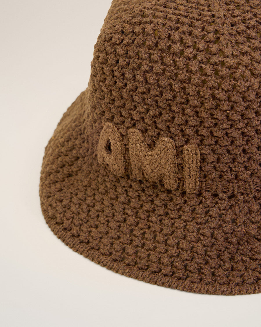 Brown Cotton Knitted Ami Patch Bucket Hat