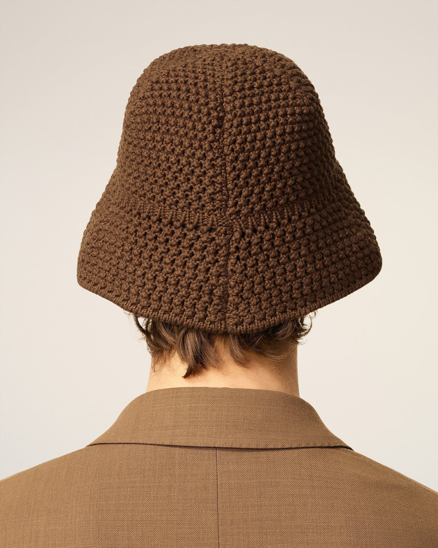 Brown Cotton Knitted Ami Patch Bucket Hat