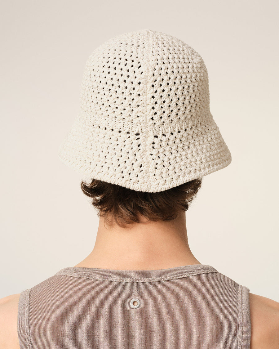Beige Knit Ami Patch Bucket Hat